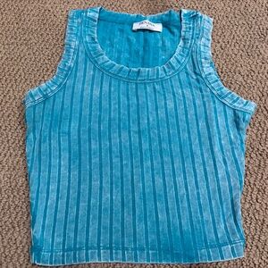 New Zenana Ribbed Sleeveless Scoop Neck Cropped Tank Buttery Soft Top Teal